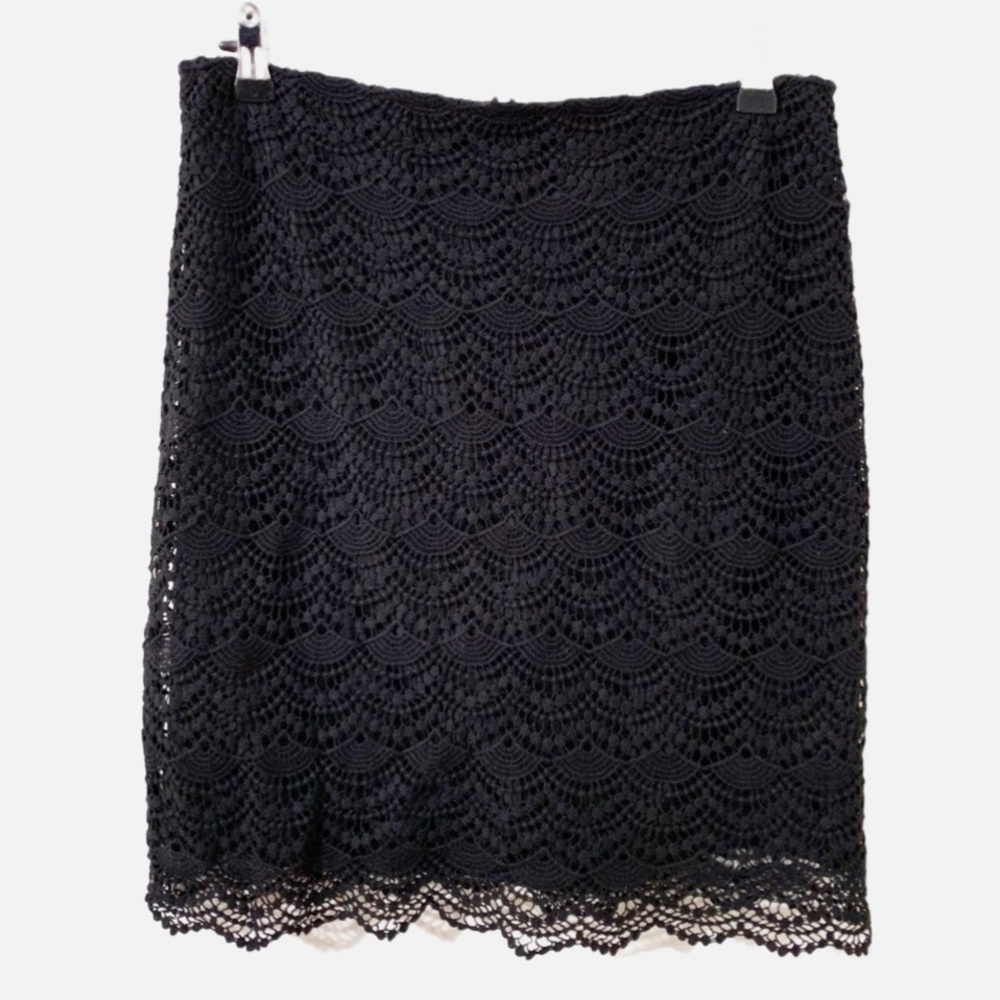 Elle Fully Line Crocheted Lace Overlay Cotton Pencil Skirt Back Invisible Zipper